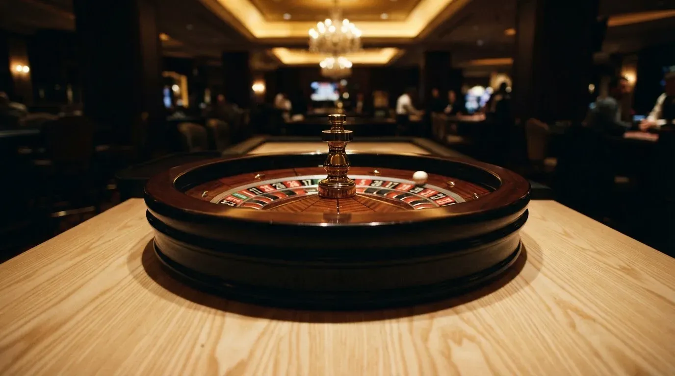 Ett roulettehjul snurrar på ett blankt träbord, den vita kulan glimmar i takljusets guld — online spelautomater i sverige